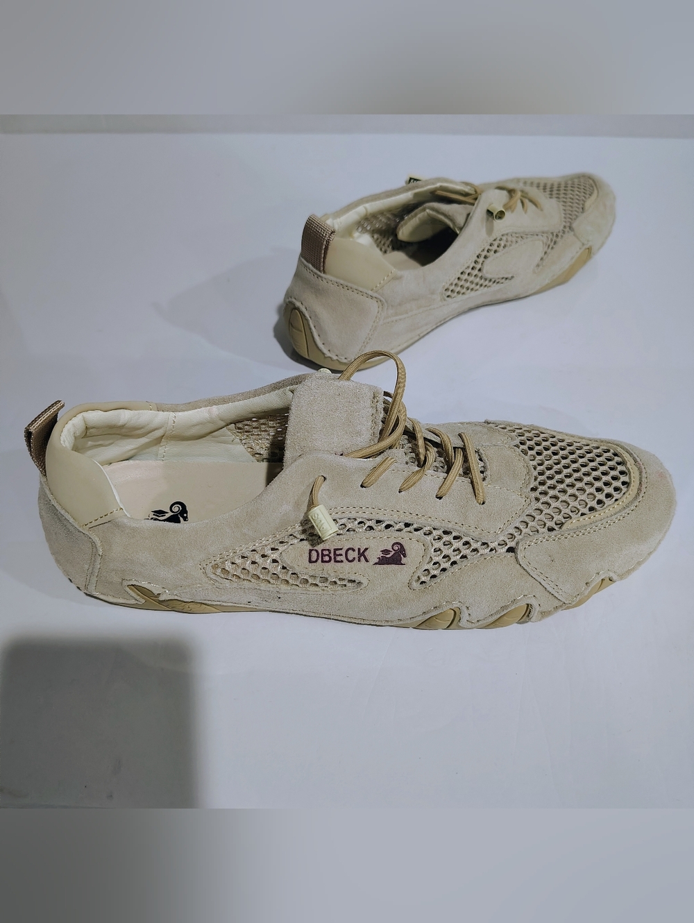 DBECK Women's Beige Suede Mesh Athletic Sneakers Size 9
